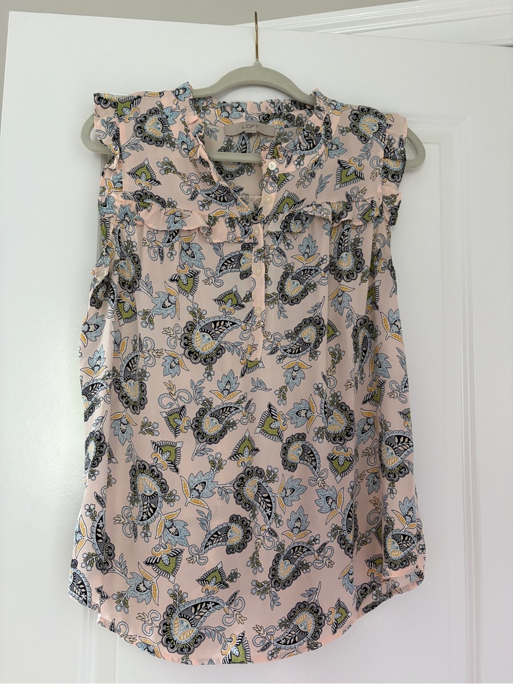 LOFT Pink Paisley Ruffle Trim Sleeveless Top